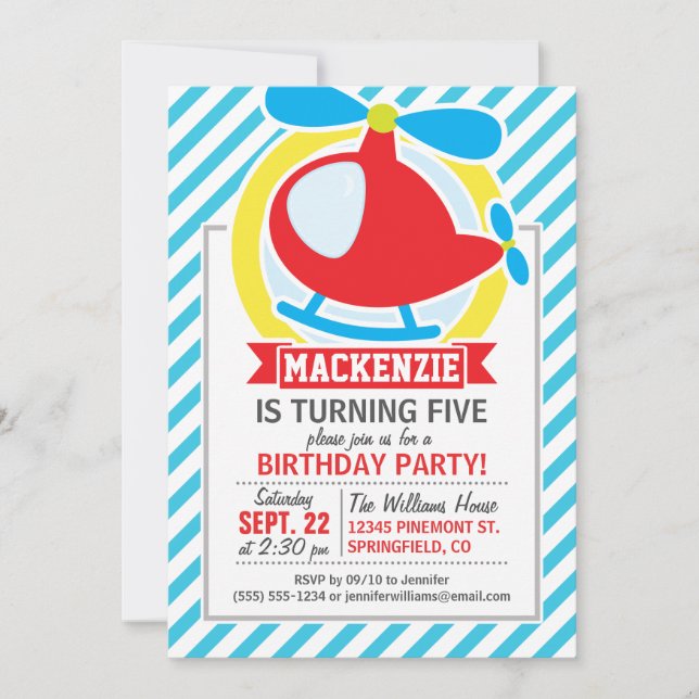 Convites Helicóptero Cento; Bandas Azuis e Brancas (Frente)