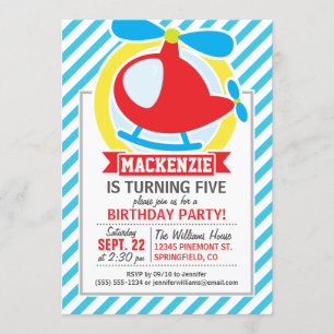 Convites Helicóptero Cento; Bandas Azuis e Brancas