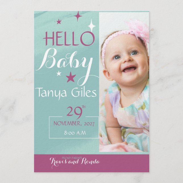 Convites Hello Baby Birth Announcement Card (Frente)