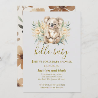 Convites Hello Baby Boho Neutral Koala Bear