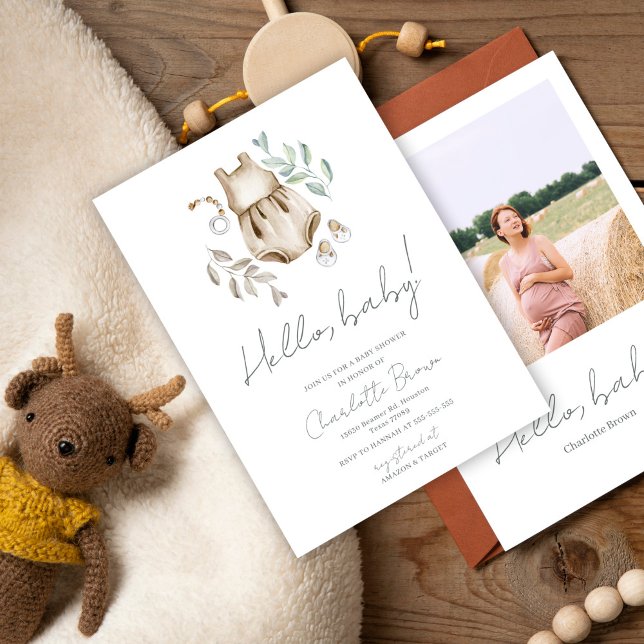 Convites Hello Baby Boho Watercolor Chá de fraldas (Criador carregado)