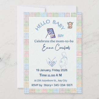 Convites Hello Baby Boy Shower Invitation | Pastel Customiz