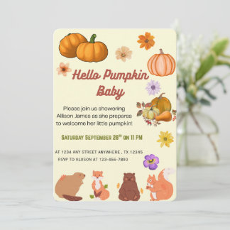 Convites Hello Baby Pumpkin Fall Baby Shower Invitation 