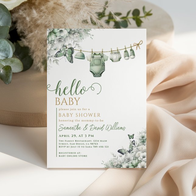 Convites Hello Baby Sage Green Botanical Baby Shower (Criador carregado)