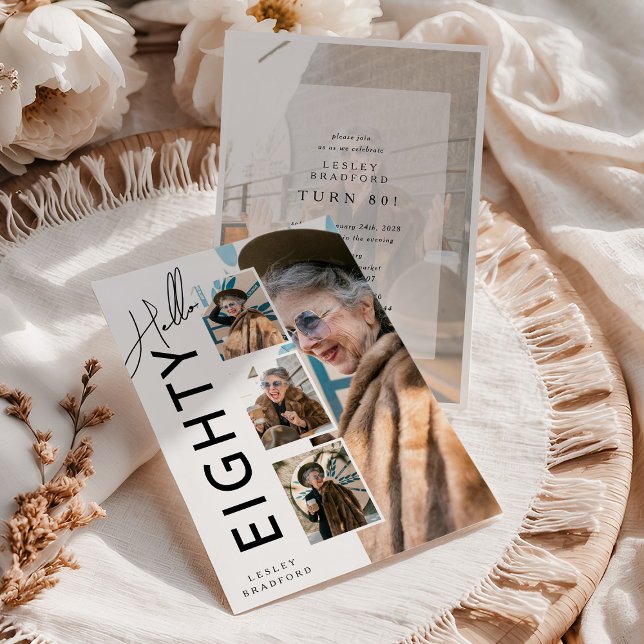 Convites Hello EIGHTY' Modern Photo Collage 80th Birthday (Criador carregado)