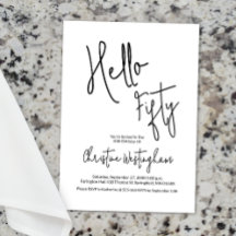 Hello Fifty Black White Script 50th Birthday