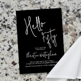 Convites Hello Fifty Black White Script 50th Birthday