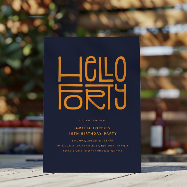 Convites HELLO FORTY Modern aniversário de 40 anos (Criador carregado)