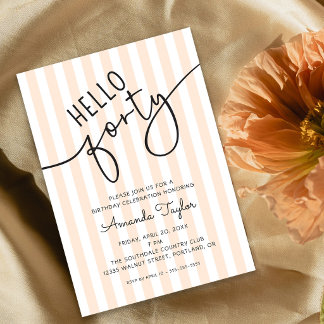 Convites Hello Forty Modern Script Chic 40th Birthday Party