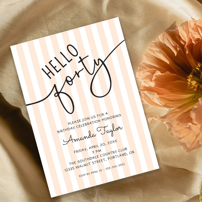 Convites Hello Forty Modern Script Chic 40th Birthday Party (Criador carregado)