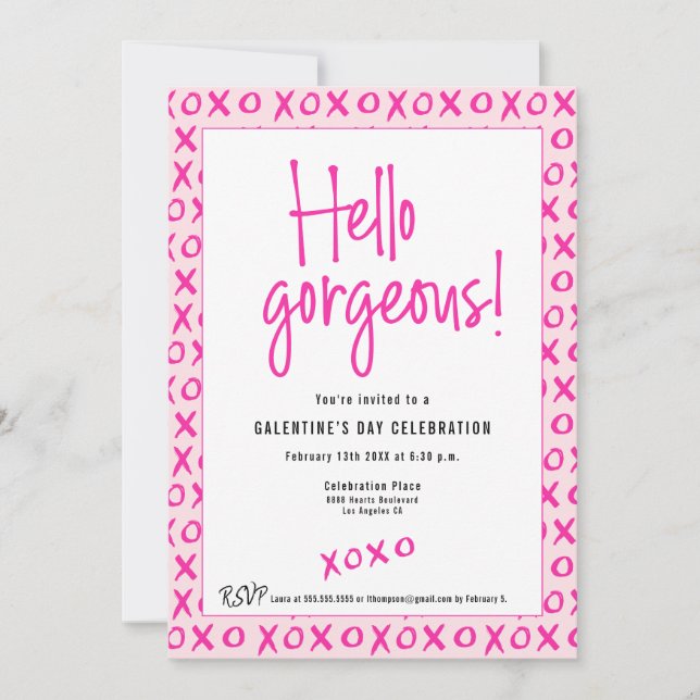 Convites Hello gorgeous Galentine's Day XOXO pink Custom (Frente)