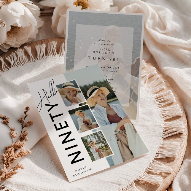 Convites Hello NINETY' Modern Photo Collage 90th Birthday (Criador carregado)