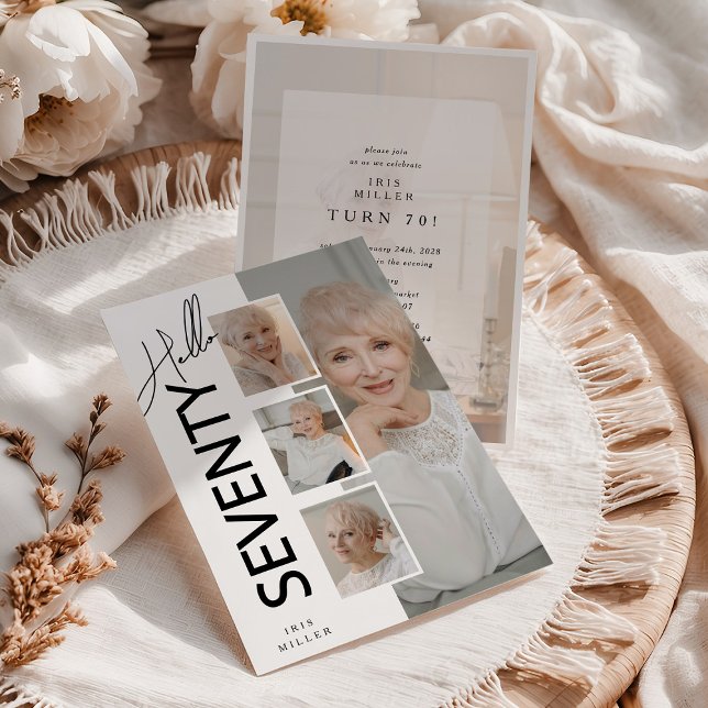 Convites Hello SEVENTY' Modern Photo Collage 70th Birthday (Criador carregado)