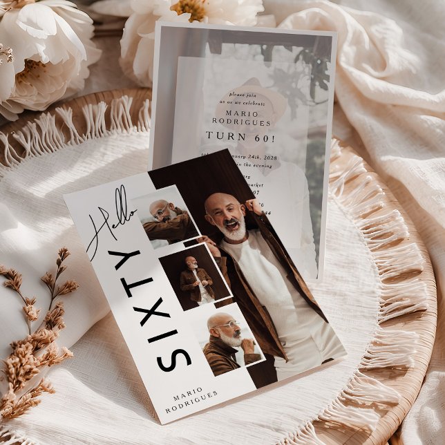 Convites Hello SIXTY' Modern Photo Collage 60th Birthday (Criador carregado)