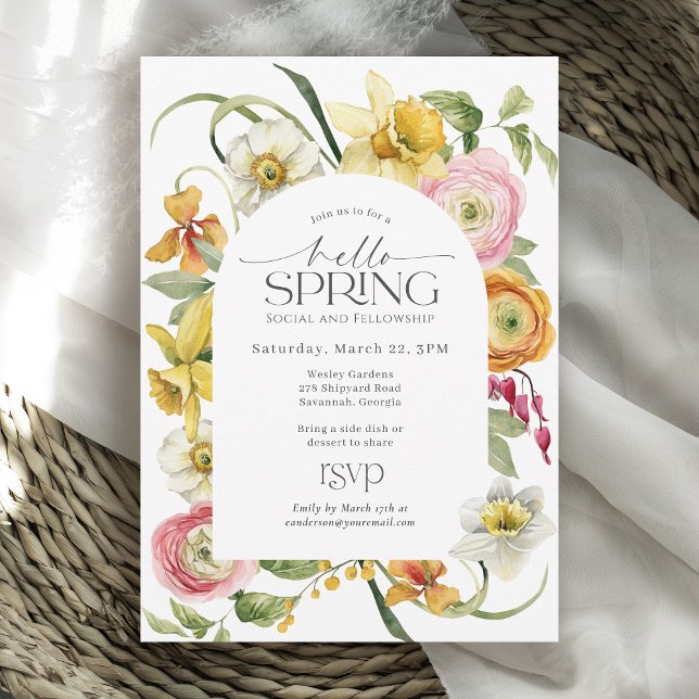 Convites Hello Spring Social Event Sunny Floral  (Criador carregado)