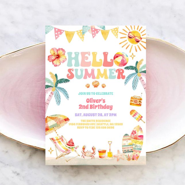 Convites Hello Summer Beach Party Birthday Invitation (Criador carregado)