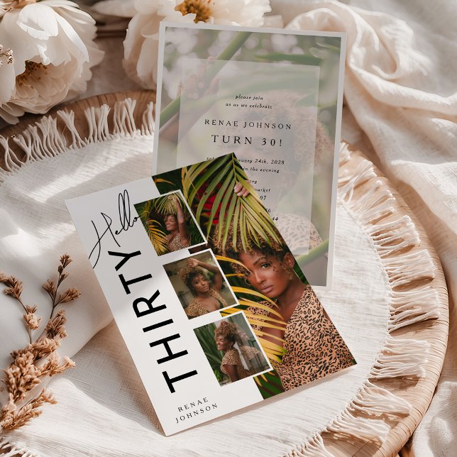 Convites Hello THIRTY' Modern Photo Collage 30th Birthday (Criador carregado)