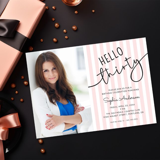 Convites Hello Thirty Modern Script Photo 30th Birthday (Criador carregado)