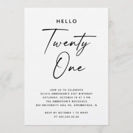 Convites Hello Twenty One | Modern Script 21st Birthday