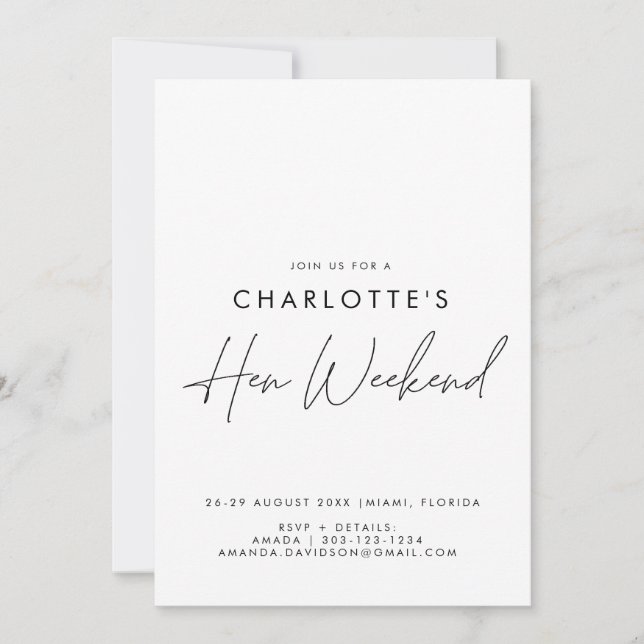 Convites Hen Weekend Minimalista Simples Com Itinerário  (Frente)