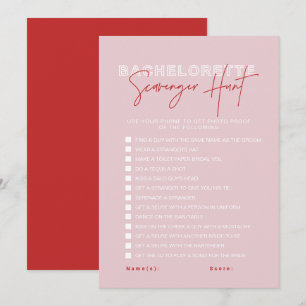 Convites HENLEY Red Bachelorette Scavenger Hunt Card