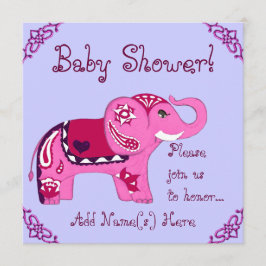 Convites Henna Elephant (Pink/Purple) (Chá de fraldas)