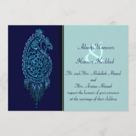 Convites Henna Peacock (Casamento) (Azul)
