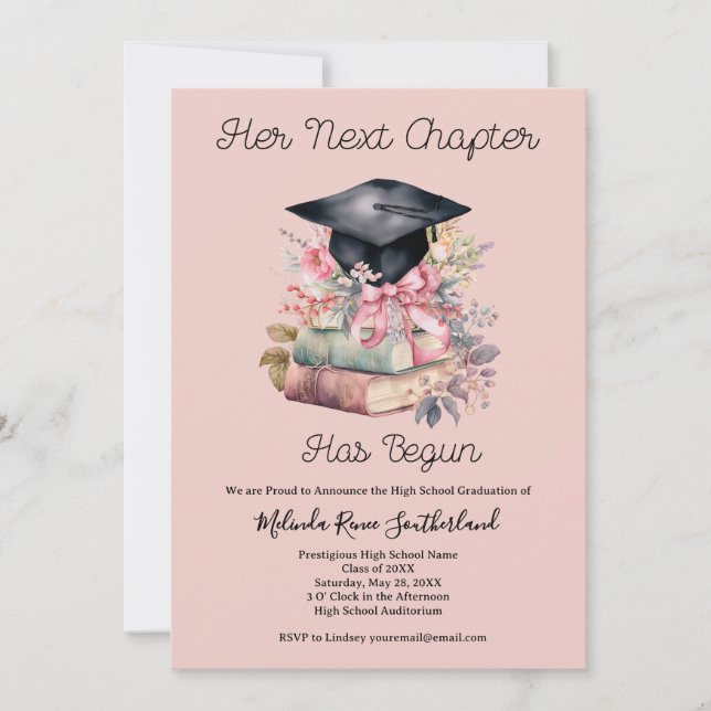 Convites Her Next Chapter Graduation Announcement (Frente)