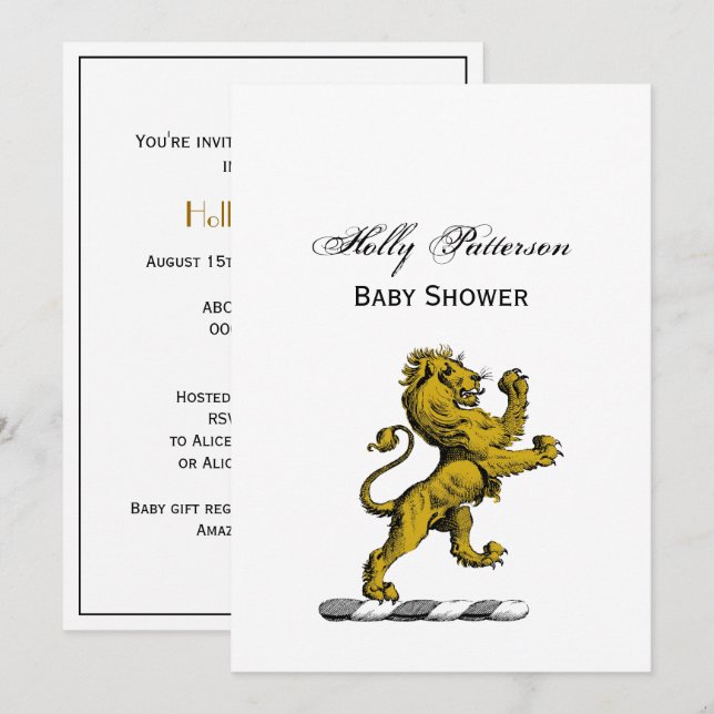 Convites Heraldic Lion Standcrest Emblem C (Frente/Verso)