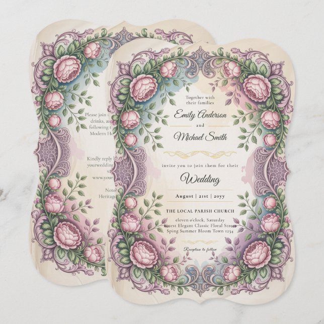 Convites Herança | Casamento Botânico Rococó e Vitoriano (Frente/Verso)