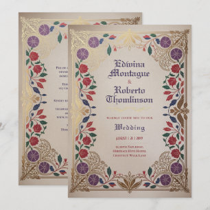 Convites Herança Floral Medieval Casamento Roxo Vermelho Do