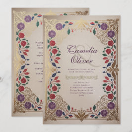 Convites Herança Floral Medieval Casamento Roxo Vermelho Do
