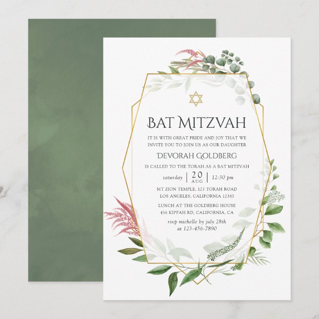 Convites Herbário Florestal em Aquarela Geométrica Bat Mitz (Frente/Verso)