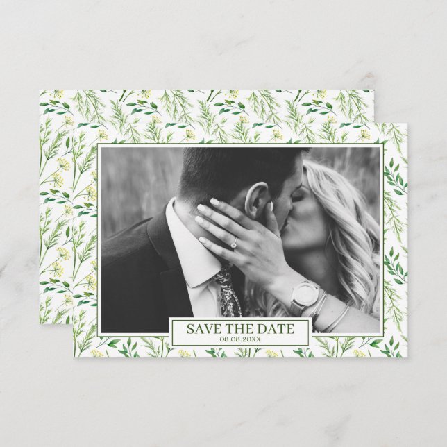 Convites Herbos Botânicos Primavera Verde Salvem a Data (Frente/Verso)