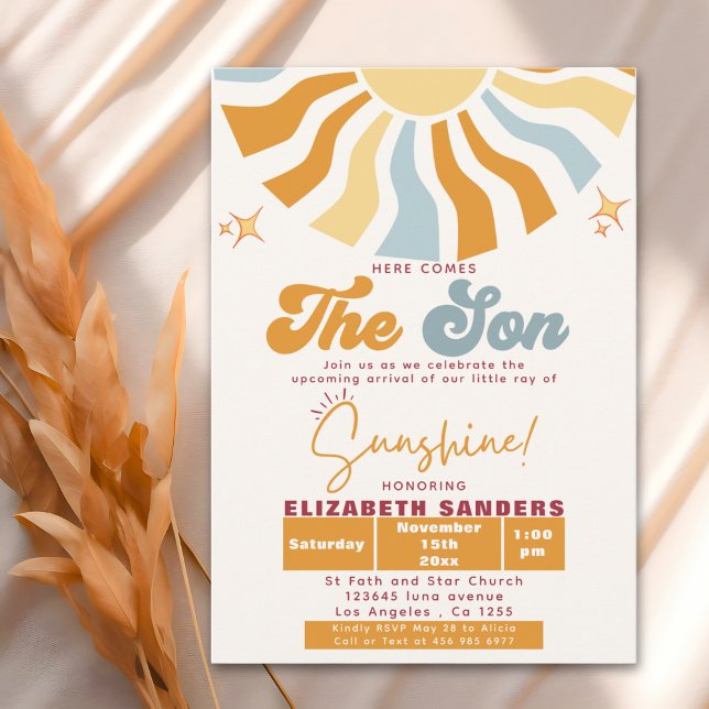 Convites Here come the son - Retro Sun Baby Shower (Criador carregado)