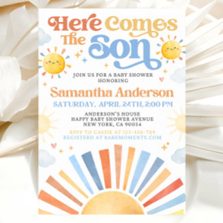 Convites Here Comes The Son Baby Shower Invitation