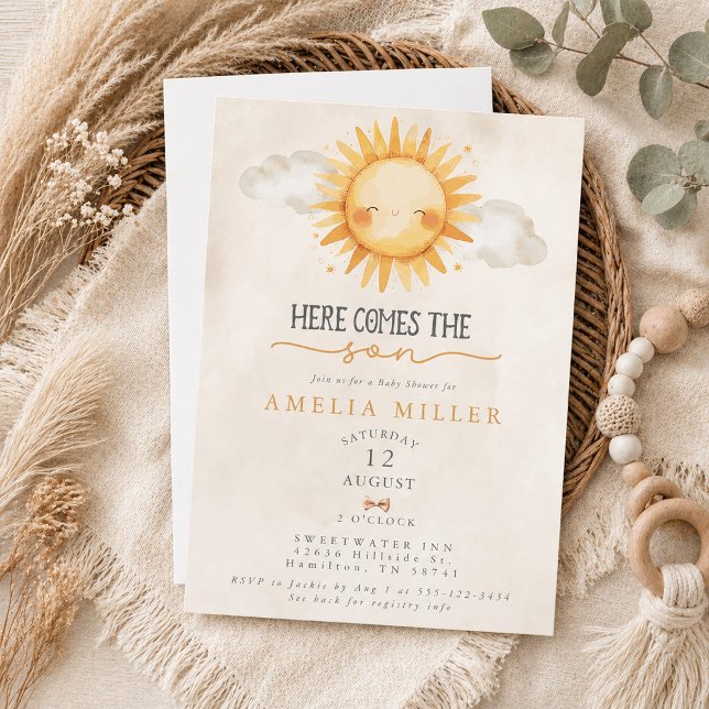 Convites Here Comes the Son Boho Boy Baby Shower (Here Comes the Son Boho Boy Baby Shower Invitation)