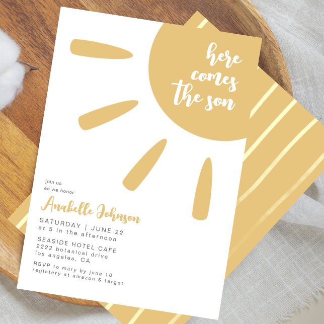 Convites Here Comes The Son Boho Minimal Baby Shower (Criador carregado)