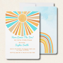 Convites Here Comes The Son, Retro Boho Rainbow