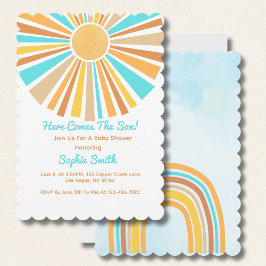 Convites Here Comes The Son, Retro Sunshine Boho Rainbow