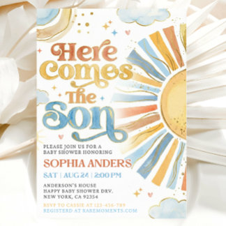 Convites Here Comes the Son Sunshine Baby Shower Invitation