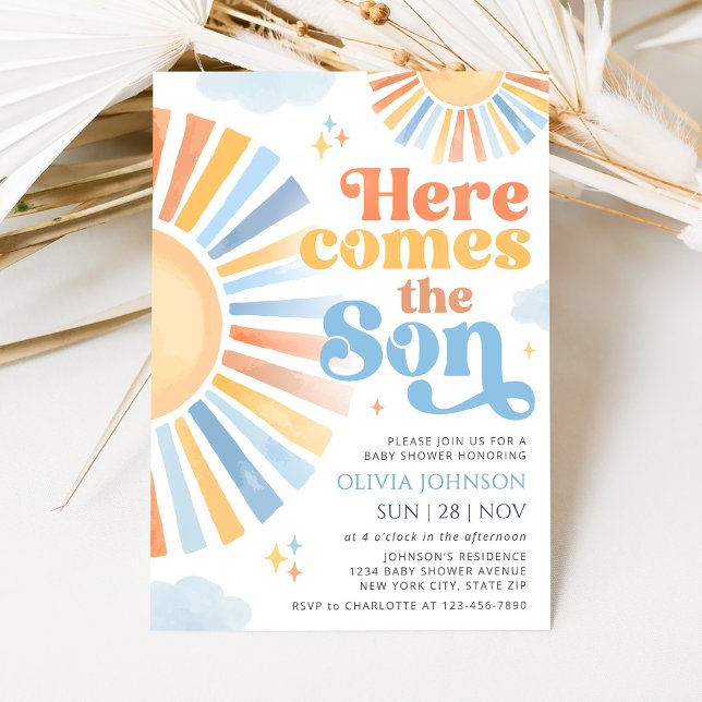 Convites Here Comes the Son Sunshine Baby Shower Invitation (Criador carregado)