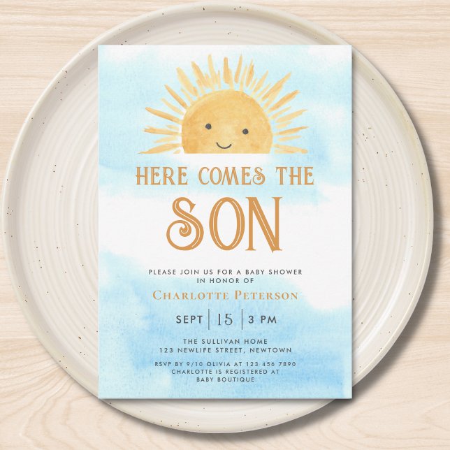 Convites Here Comes the Son Sunshine Sky Baby Shower  (Criador carregado)