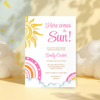 Convites Here Comes the Sun Boho Rainbow Baby Shower