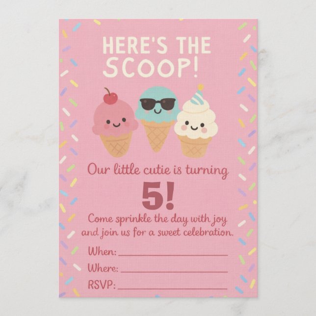 Convites Here’s the Scoop Ice Cream Birthday Invite (Frente)