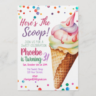 Convites Here's The Scoop Ice Cream Birthday Invitation