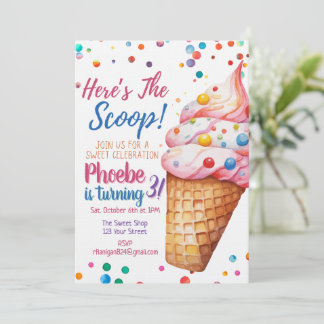 Convites Here's The Scoop Ice Cream Birthday Invitation
