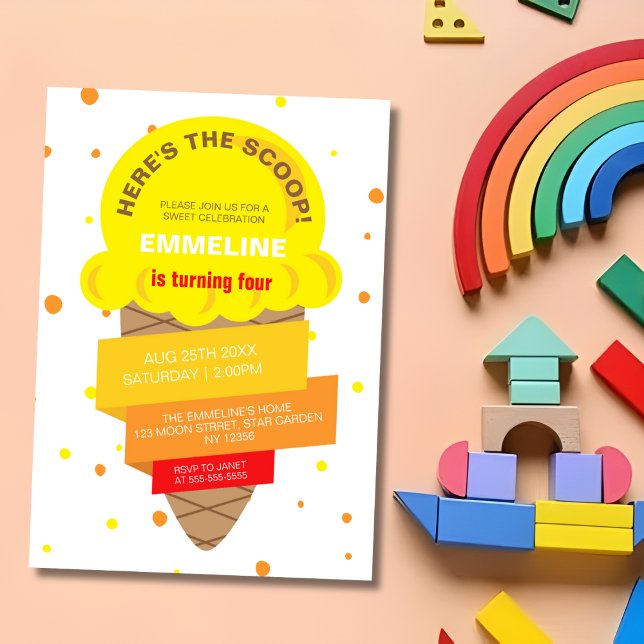 Convites Here's The Scoop Ice Cream Sweet Birthday (Criador carregado)