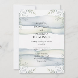 Convites Heritage Blue Green Watercolor Coastal Wedding
