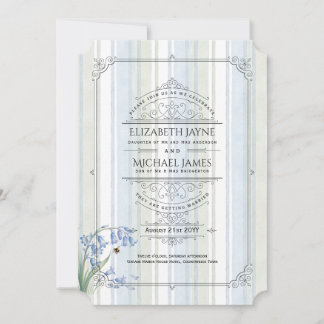 Convites Heritage Bluebells Bees Blue Sage Floral Wedding